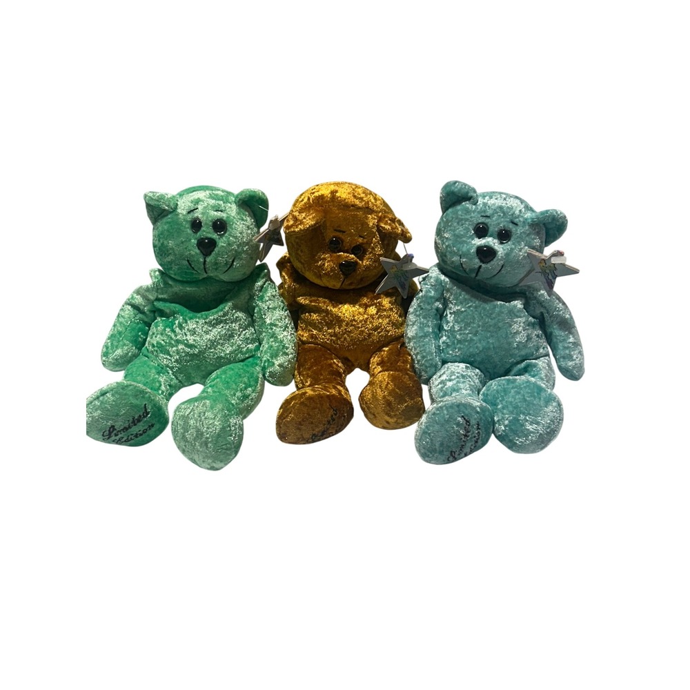 3 Collecticritters Jewel Series Emerald Turqoise Topaz Bears Vintage 1999